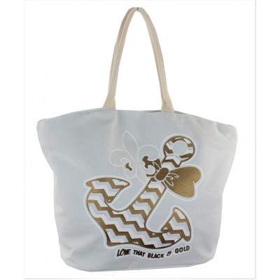 9212- WHITE BOW ANCHOR CANVAS TOTE BAG